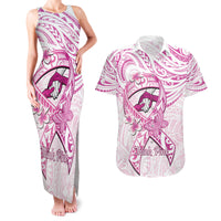 Polynesia Breast Cancer Awareness Couples Matching Tank Maxi Dress and Hawaiian Shirt Pink Ribbon No One Fights Alone - White LT14 White - Polynesian Pride