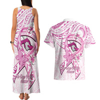 Polynesia Breast Cancer Awareness Couples Matching Tank Maxi Dress and Hawaiian Shirt Pink Ribbon No One Fights Alone - White LT14 - Polynesian Pride