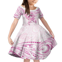 Polynesia Breast Cancer Awareness Family Matching Long Sleeve Bodycon Dress and Hawaiian Shirt Pink Ribbon No One Fights Alone - White LT14 Daughter's Dress White - Polynesian Pride