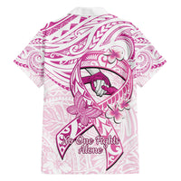 Polynesia Breast Cancer Awareness Family Matching Off Shoulder Short Dress and Hawaiian Shirt Pink Ribbon No One Fights Alone - White LT14 - Polynesian Pride