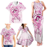 Polynesia Breast Cancer Awareness Family Matching Tank Maxi Dress and Hawaiian Shirt Pink Ribbon No One Fights Alone - White LT14 - Polynesian Pride