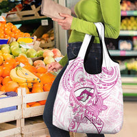 Polynesia Breast Cancer Awareness Grocery Bag Pink Ribbon No One Fights Alone - White
