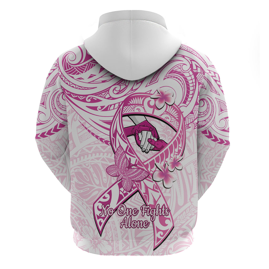 Polynesia Breast Cancer Awareness Hoodie Pink Ribbon No One Fights Alone - White