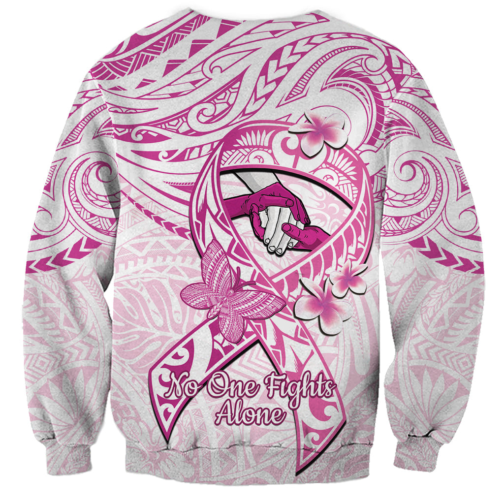 Polynesia Breast Cancer Awareness Sweatshirt Pink Ribbon No One Fights Alone - White LT14 - Polynesian Pride