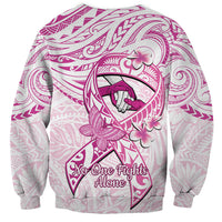 Polynesia Breast Cancer Awareness Sweatshirt Pink Ribbon No One Fights Alone - White LT14 - Polynesian Pride
