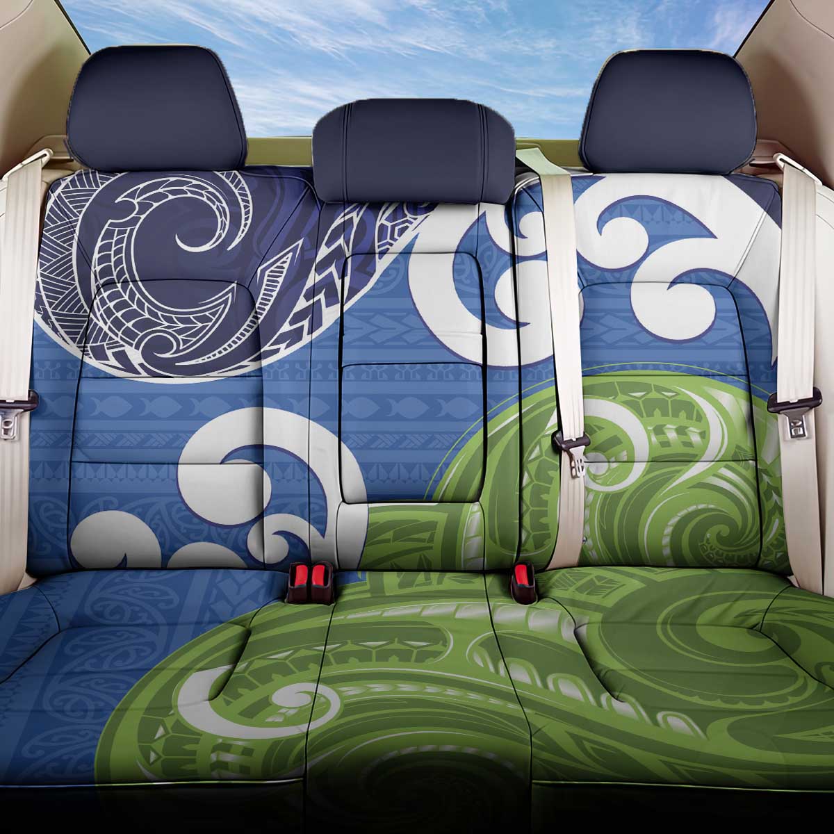 Southland New Zealand Back Car Seat Cover Maori Koru Flag Color LT14 One Size Blue - Polynesian Pride