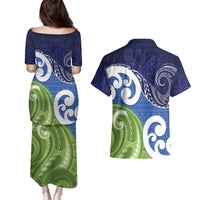 Southland New Zealand Couples Matching Puletasi and Hawaiian Shirt Maori Koru Flag Color LT14 - Polynesian Pride