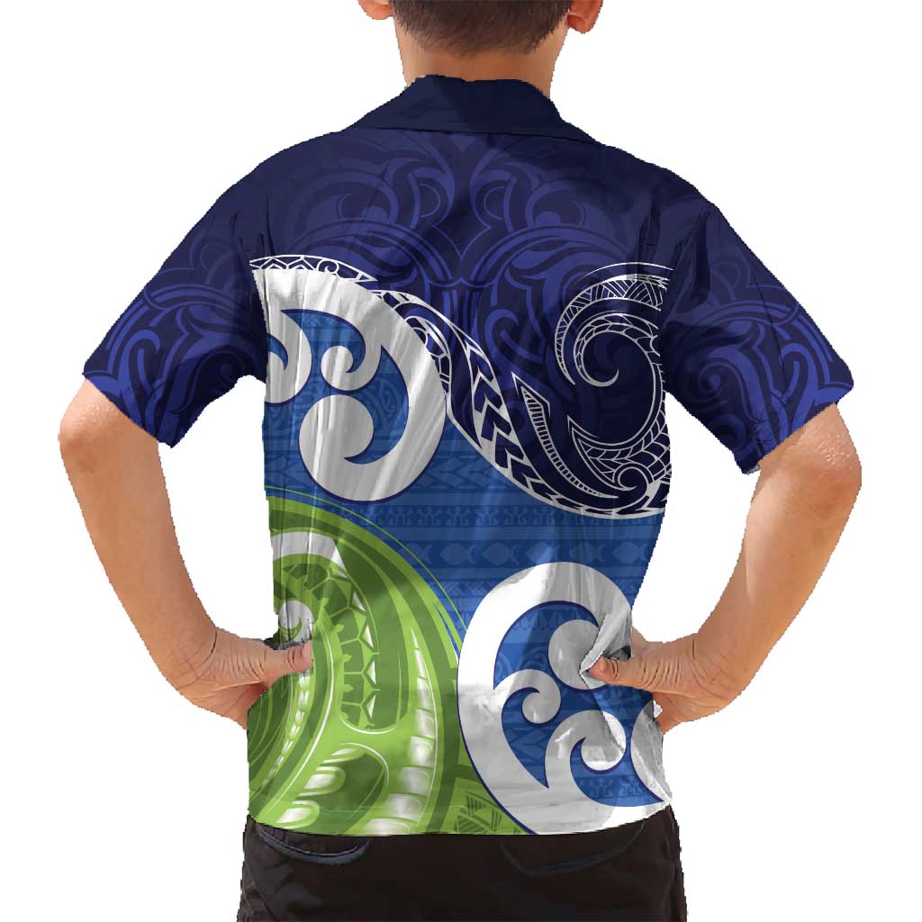 Southland New Zealand Family Matching Off Shoulder Maxi Dress and Hawaiian Shirt Maori Koru Flag Color LT14 - Polynesian Pride