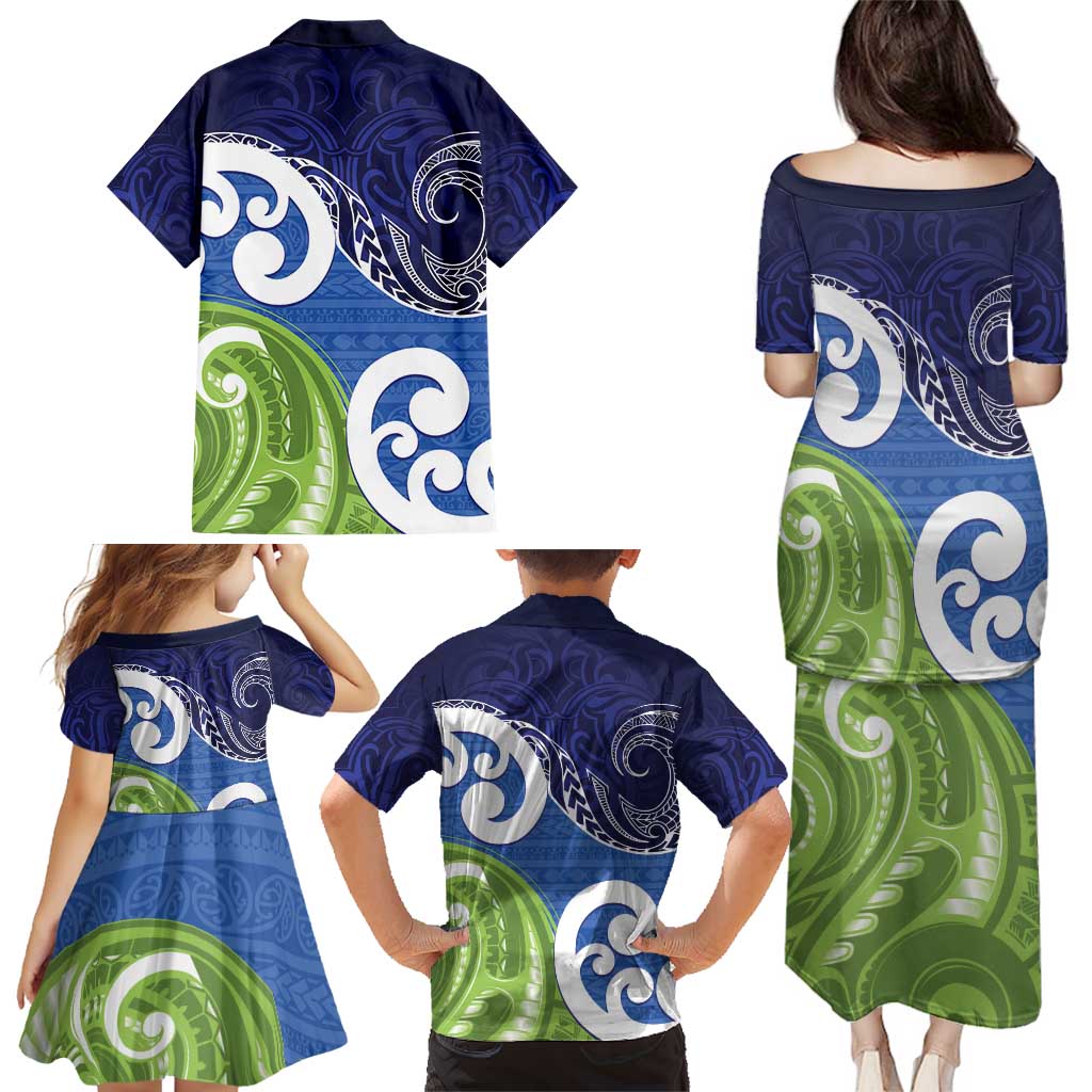 Southland New Zealand Family Matching Puletasi and Hawaiian Shirt Maori Koru Flag Color LT14 - Polynesian Pride