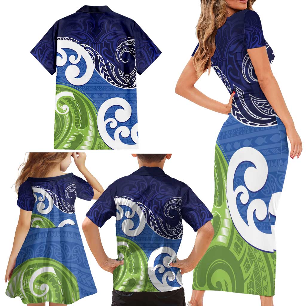 Southland New Zealand Family Matching Short Sleeve Bodycon Dress and Hawaiian Shirt Maori Koru Flag Color LT14 - Polynesian Pride