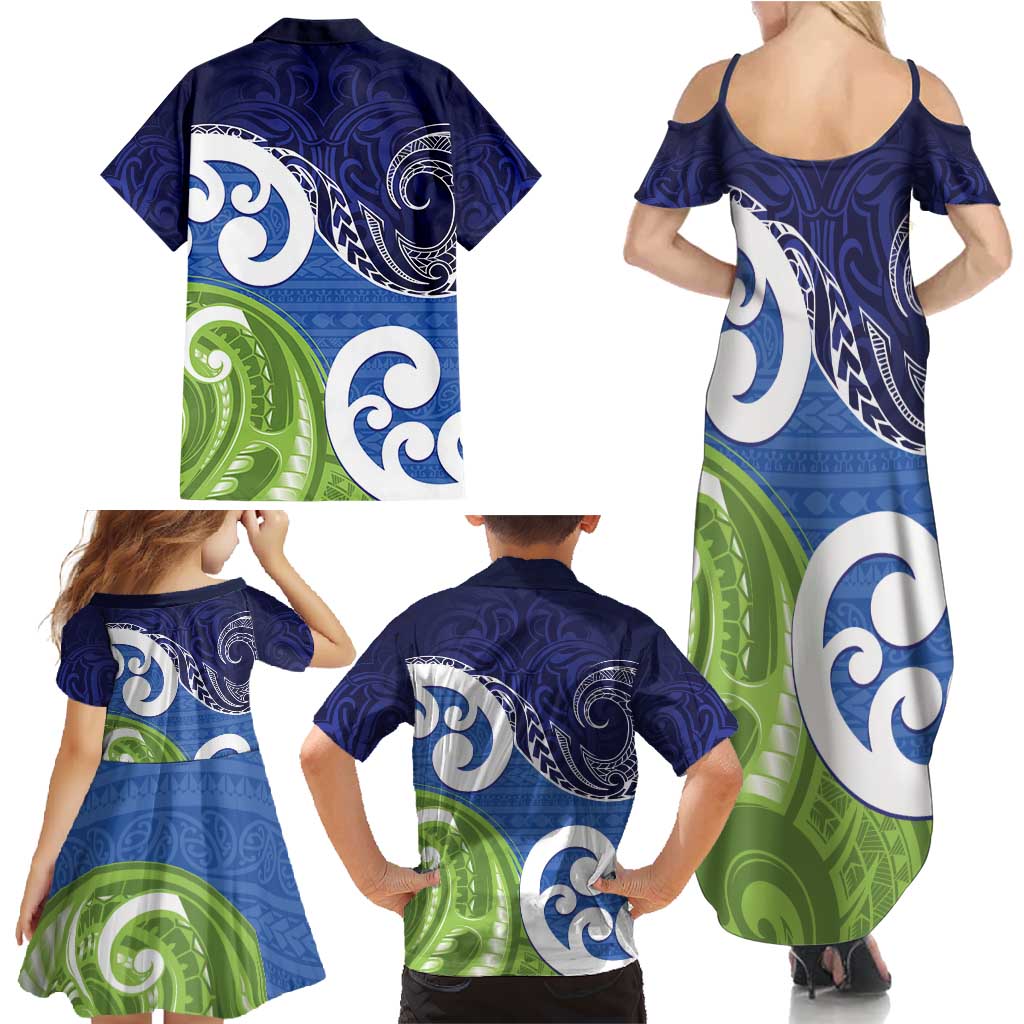 Southland New Zealand Family Matching Summer Maxi Dress and Hawaiian Shirt Maori Koru Flag Color LT14 - Polynesian Pride