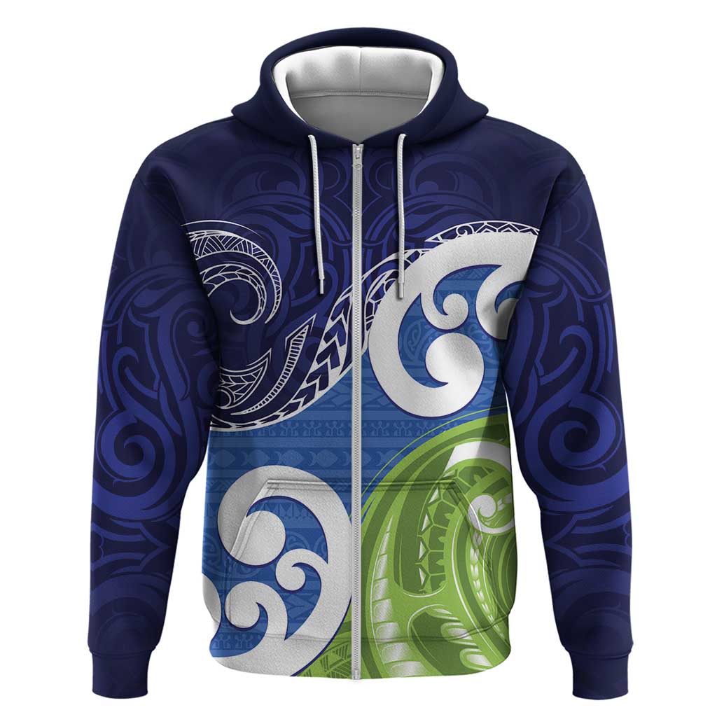 Southland New Zealand Hoodie Maori Koru Flag Color LT14 Zip Hoodie Blue - Polynesian Pride