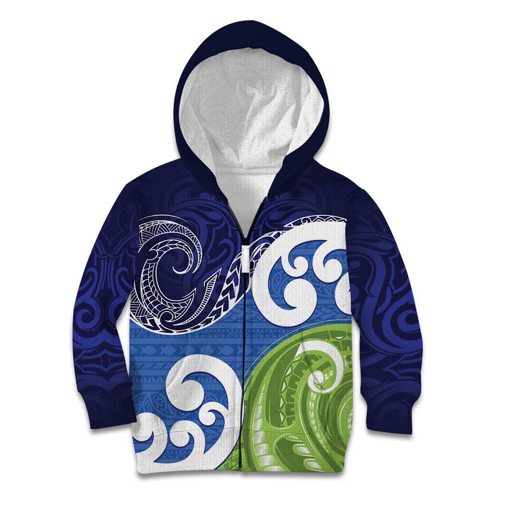 Southland New Zealand Kid Hoodie Maori Koru Flag Color LT14 Zip Hoodie Blue - Polynesian Pride
