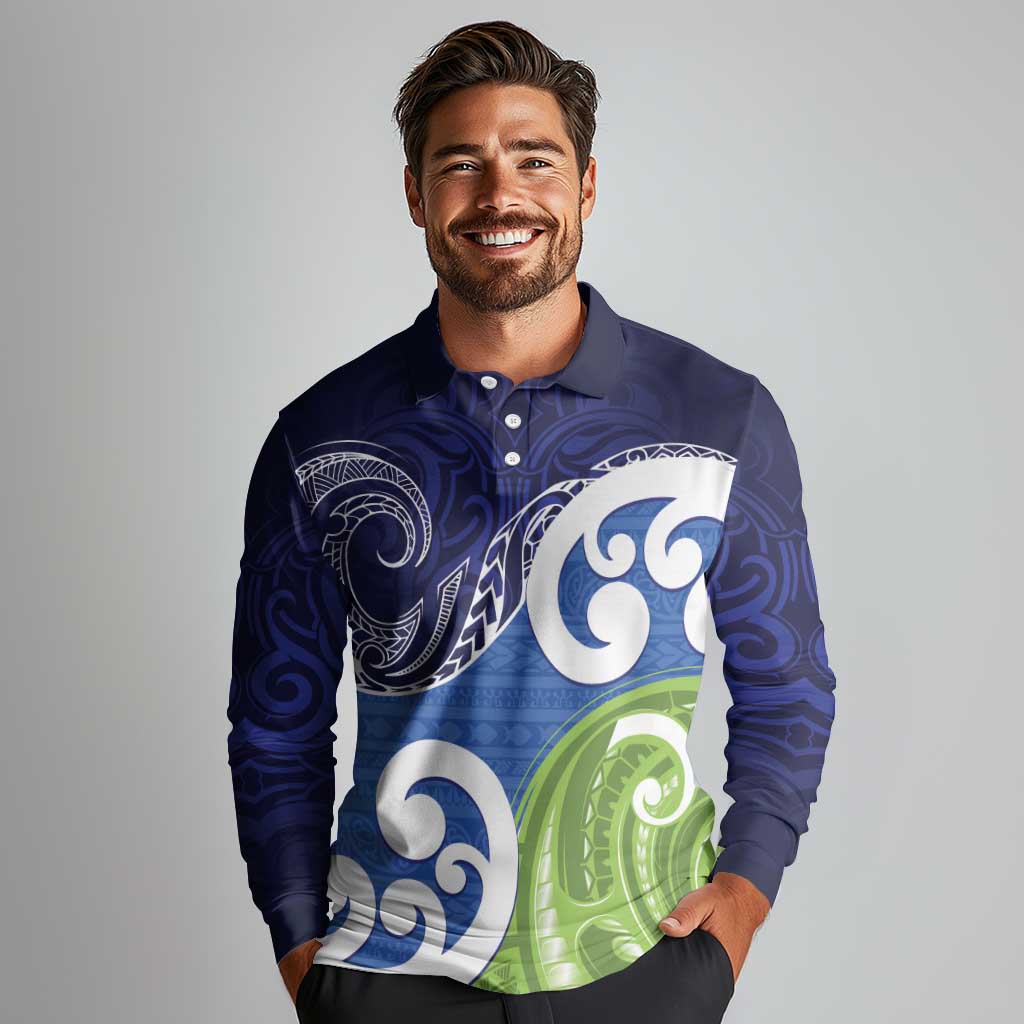 Southland New Zealand Long Sleeve Polo Shirt Maori Koru Flag Color LT14 - Polynesian Pride