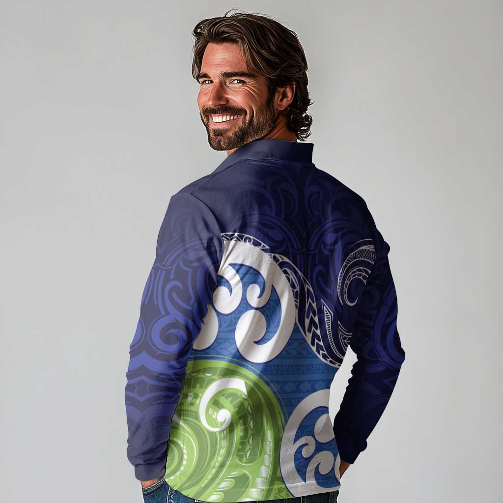 Southland New Zealand Long Sleeve Polo Shirt Maori Koru Flag Color LT14 - Polynesian Pride