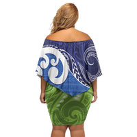 Southland New Zealand Off Shoulder Short Dress Maori Koru Flag Color LT14 - Polynesian Pride