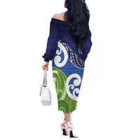 Southland New Zealand Off The Shoulder Long Sleeve Dress Maori Koru Flag Color LT14 - Polynesian Pride