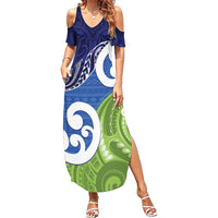 Southland New Zealand Summer Maxi Dress Maori Koru Flag Color LT14 Women Blue - Polynesian Pride