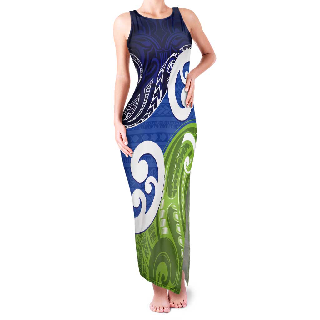 Southland New Zealand Tank Maxi Dress Maori Koru Flag Color LT14 Women Blue - Polynesian Pride