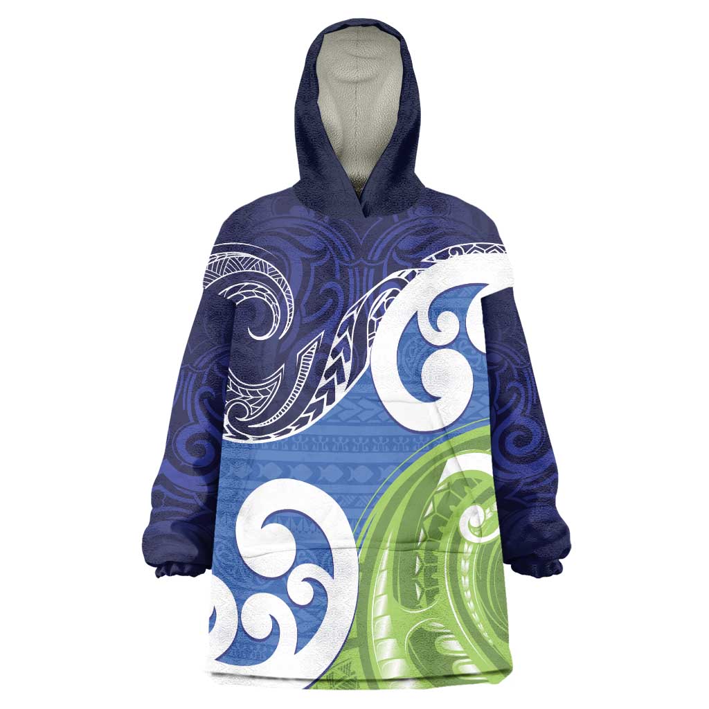 Southland New Zealand Wearable Blanket Hoodie Maori Koru Flag Color LT14 One Size Blue - Polynesian Pride