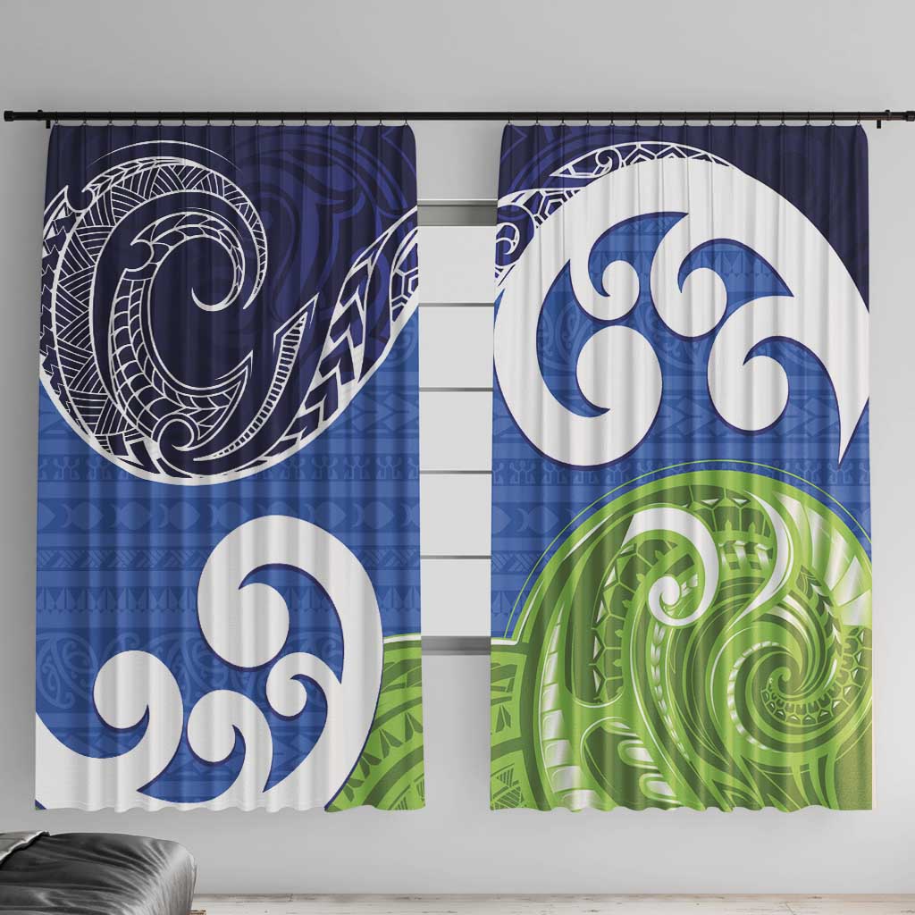 Southland New Zealand Window Curtain Maori Koru Flag Color LT14 With Hooks Blue - Polynesian Pride
