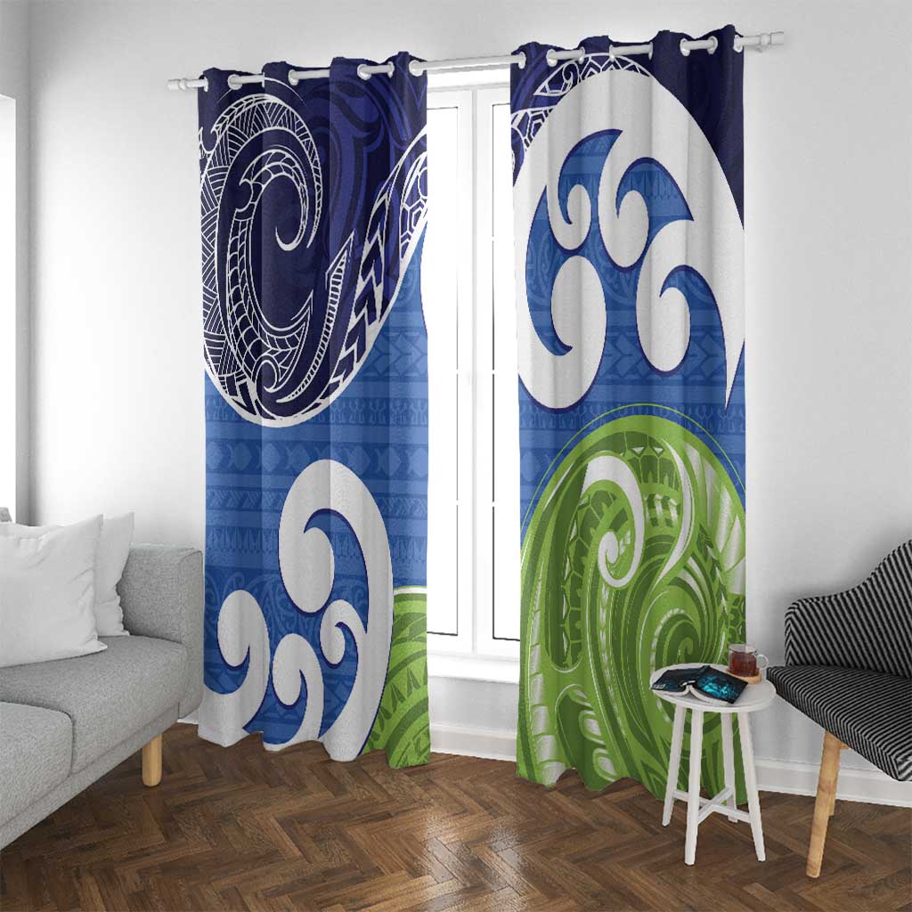 Southland New Zealand Window Curtain Maori Koru Flag Color LT14 With Grommets Blue - Polynesian Pride