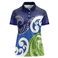 Southland New Zealand Women Polo Shirt Maori Koru Flag Color LT14 Female Blue - Polynesian Pride