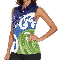 Southland New Zealand Women Sleeveless Polo Shirt Maori Koru Flag Color LT14 - Polynesian Pride
