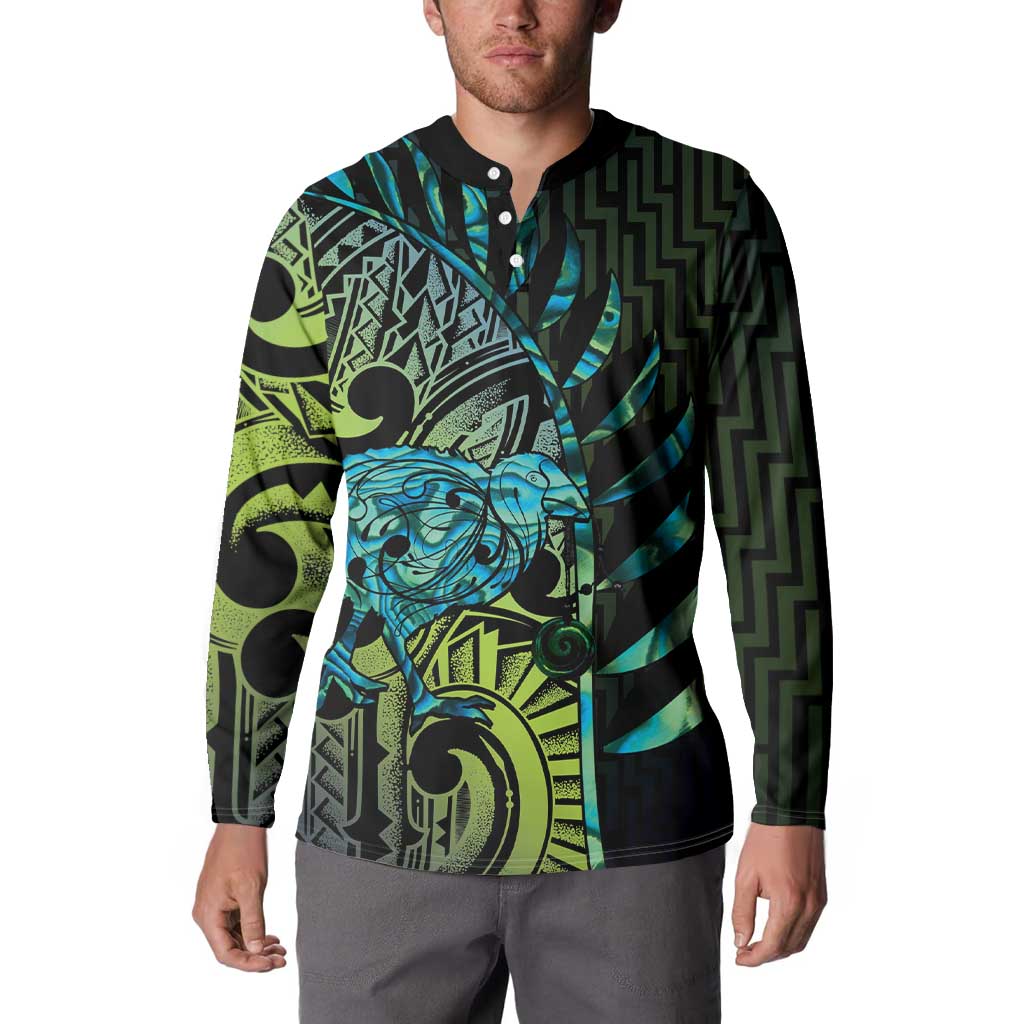 Southland Takehe Pounama Button Sweatshirt Aotearoa Poutama Paua Shell Fern