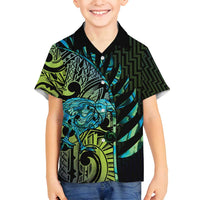 Southland Takehe Pounama Family Matching Long Sleeve Bodycon Dress and Hawaiian Shirt Aotearoa Poutama Paua Shell Fern LT14 Son's Shirt Black - Polynesian Pride