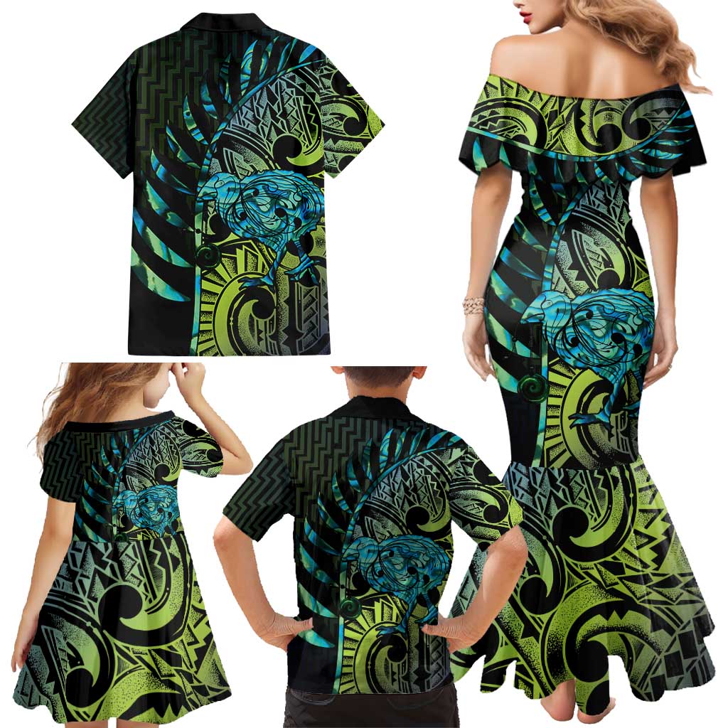 Southland Takehe Pounama Family Matching Mermaid Dress and Hawaiian Shirt Aotearoa Poutama Paua Shell Fern LT14 - Polynesian Pride