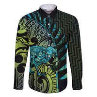 Southland Takehe Pounama Family Matching Mermaid Dress and Hawaiian Shirt Aotearoa Poutama Paua Shell Fern LT14 Dad's Shirt - Long Sleeve Black - Polynesian Pride