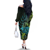 Southland Takehe Pounama Family Matching Off The Shoulder Long Sleeve Dress and Hawaiian Shirt Aotearoa Poutama Paua Shell Fern LT14 - Polynesian Pride