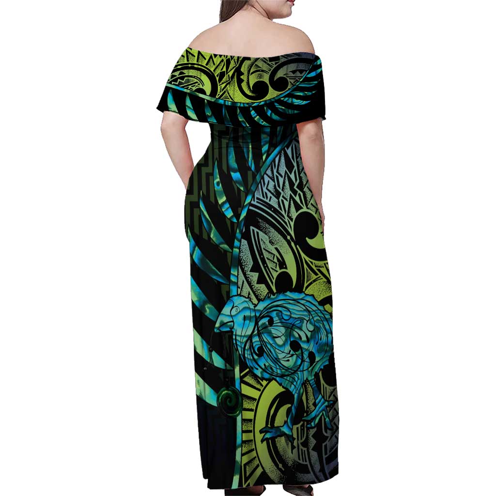 Southland Takehe Pounama Family Matching Off Shoulder Maxi Dress and Hawaiian Shirt Aotearoa Poutama Paua Shell Fern LT14 - Polynesian Pride