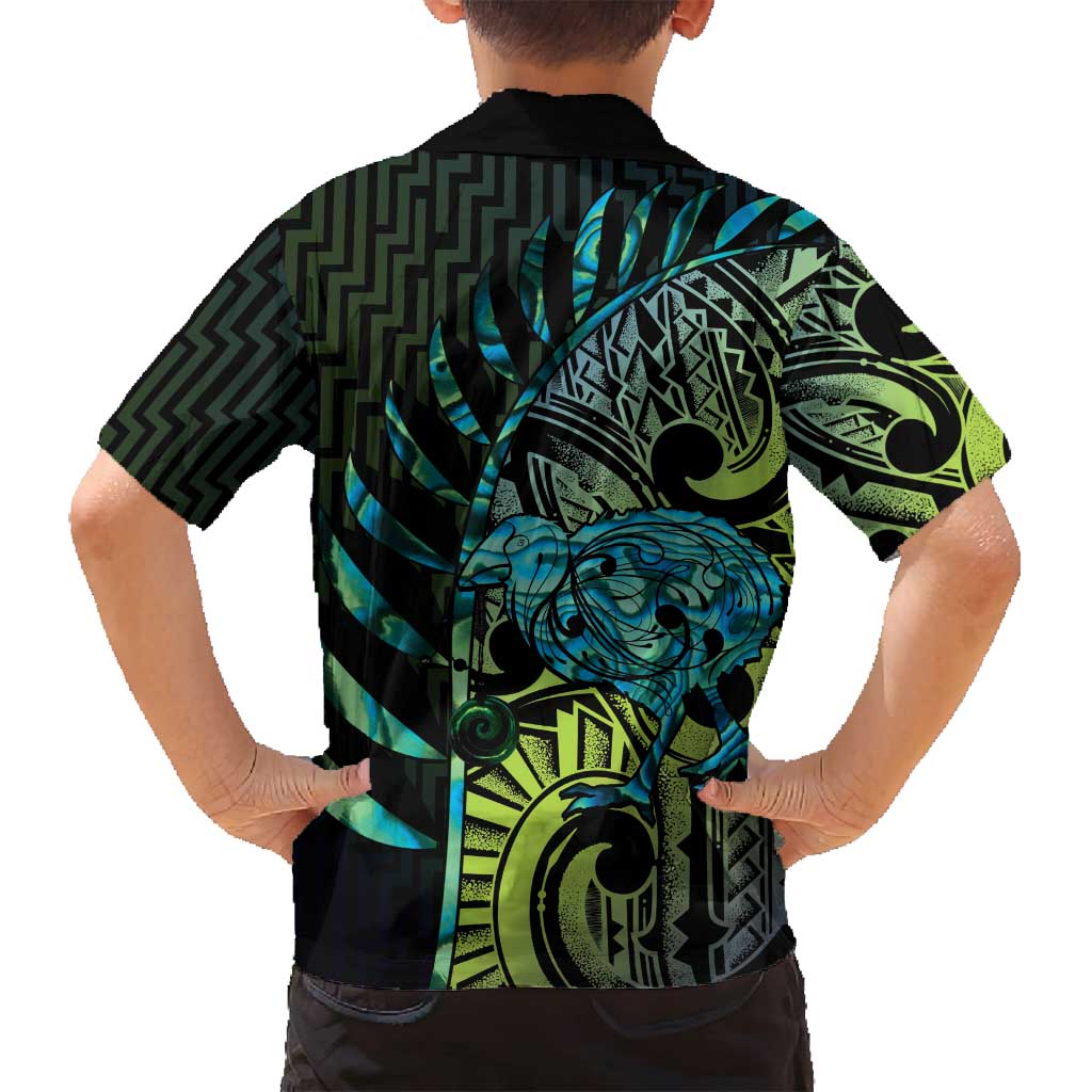 Southland Takehe Pounama Family Matching Off Shoulder Short Dress and Hawaiian Shirt Aotearoa Poutama Paua Shell Fern LT14 - Polynesian Pride