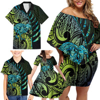 Southland Takehe Pounama Family Matching Off Shoulder Short Dress and Hawaiian Shirt Aotearoa Poutama Paua Shell Fern LT14 - Polynesian Pride