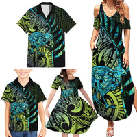 Southland Takehe Pounama Family Matching Summer Maxi Dress and Hawaiian Shirt Aotearoa Poutama Paua Shell Fern LT14 - Polynesian Pride