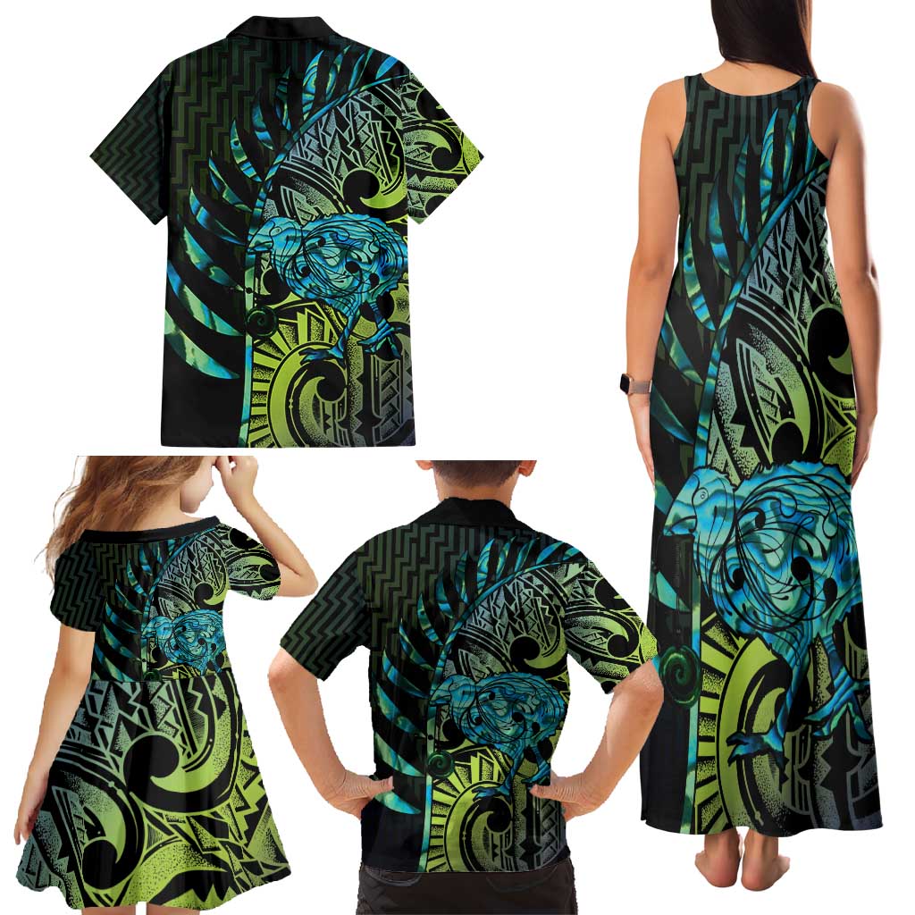 Southland Takehe Pounama Family Matching Tank Maxi Dress and Hawaiian Shirt Aotearoa Poutama Paua Shell Fern LT14 - Polynesian Pride