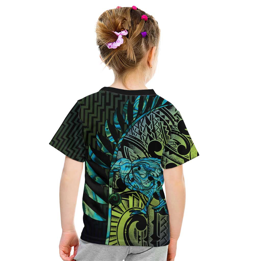 Southland Takehe Pounama Kid T Shirt Aotearoa Poutama Paua Shell Fern