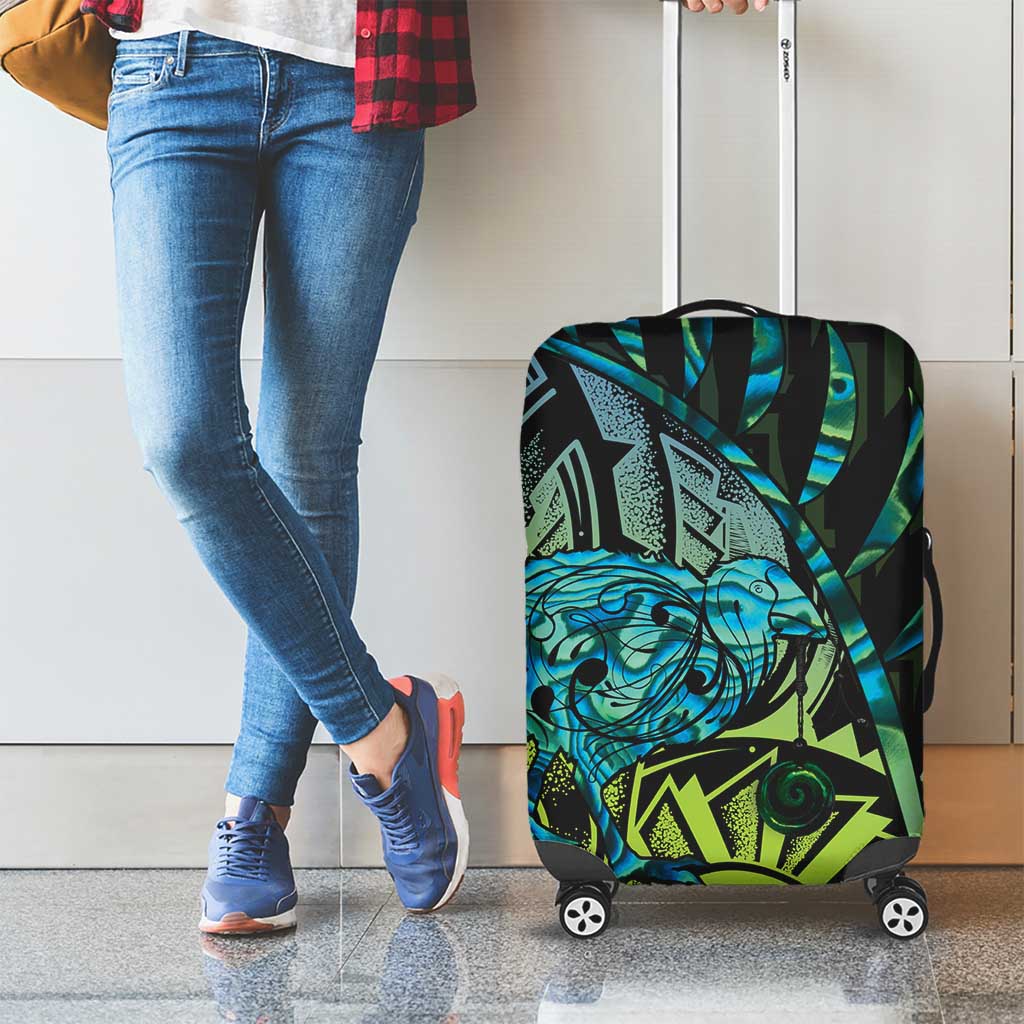 Southland Takehe Pounama Luggage Cover Aotearoa Poutama Paua Shell Fern
