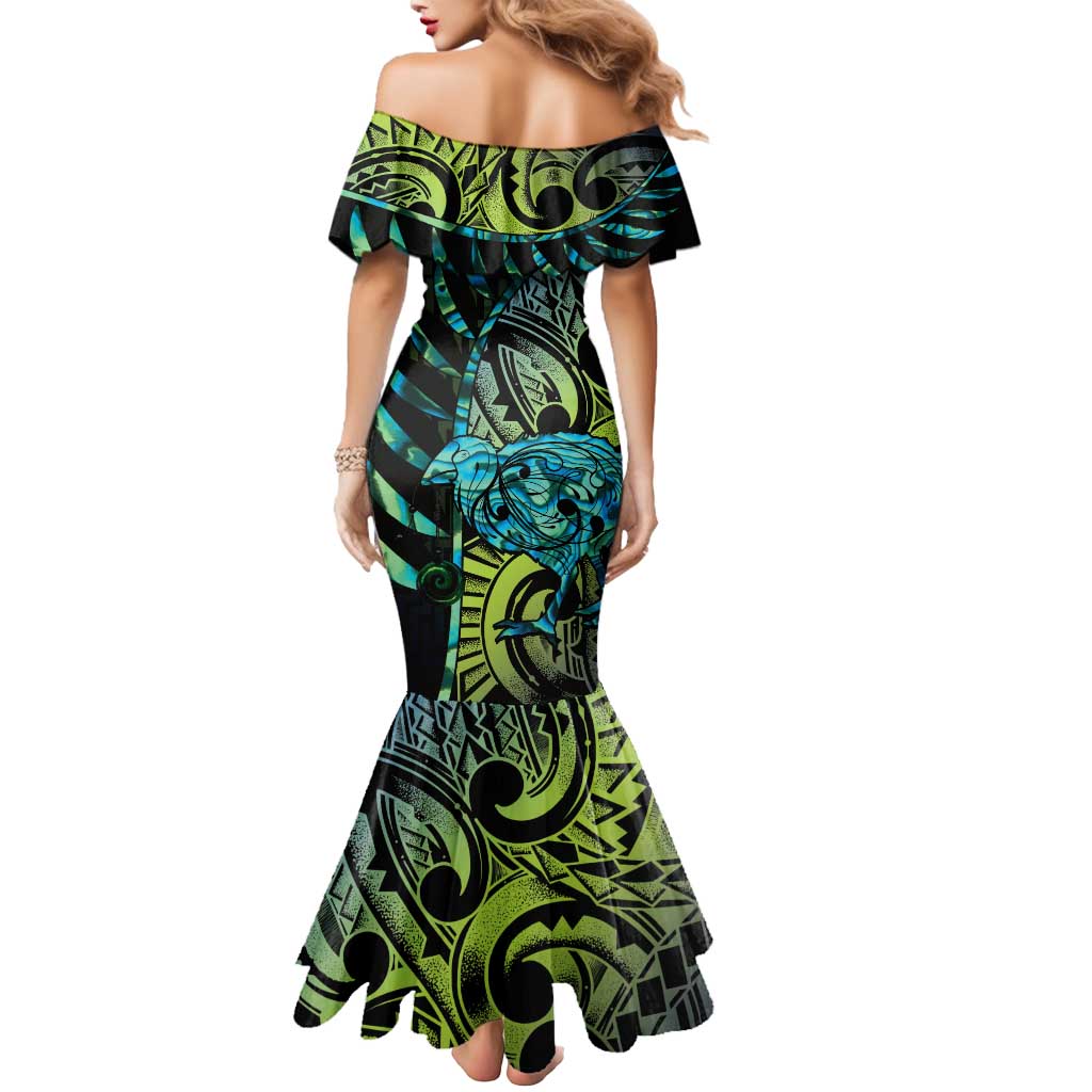 Southland Takehe Pounama Mermaid Dress Aotearoa Poutama Paua Shell Fern