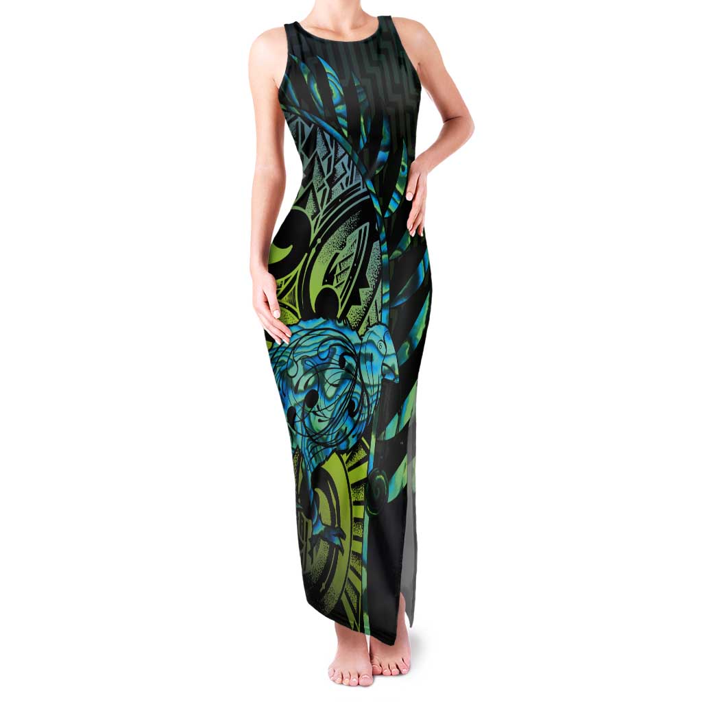 Southland Takehe Pounama Tank Maxi Dress Aotearoa Poutama Paua Shell Fern