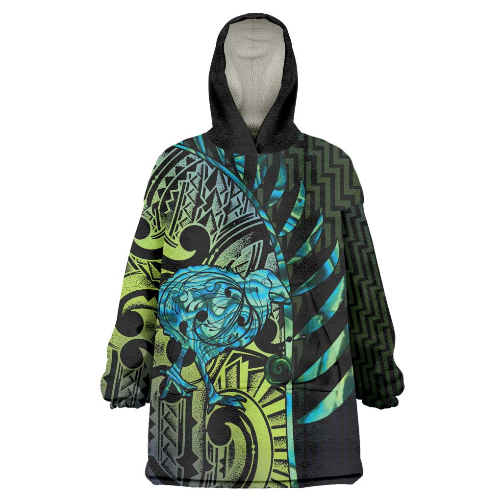 Southland Takehe Pounama Wearable Blanket Hoodie Aotearoa Poutama Paua Shell Fern LT14 One Size Black - Polynesian Pride