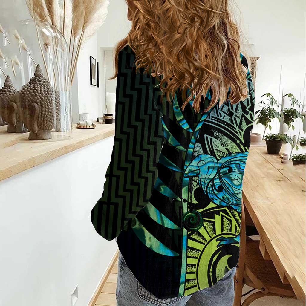 Southland Takehe Pounama Women Casual Shirt Aotearoa Poutama Paua Shell Fern LT14 - Polynesian Pride