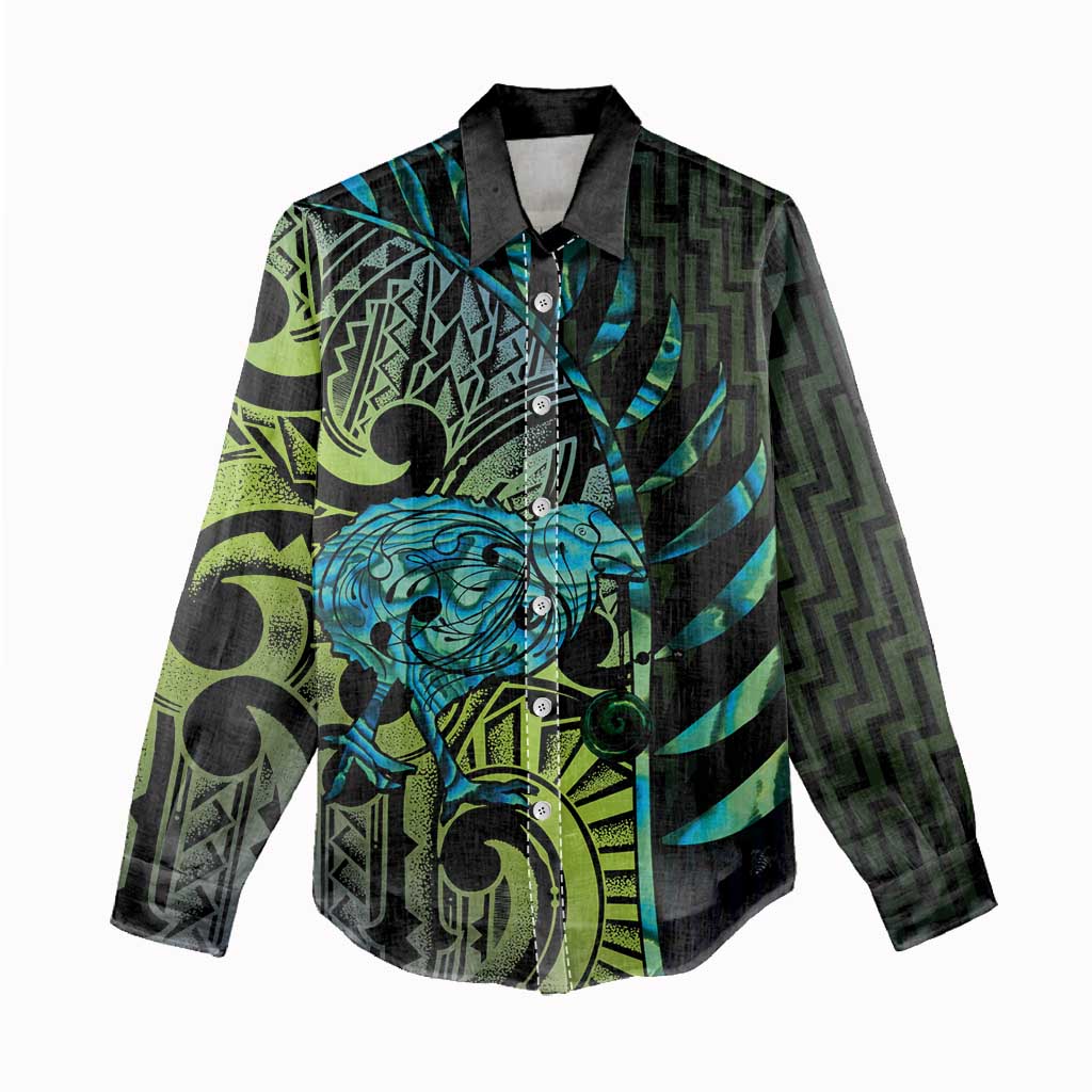 Southland Takehe Pounama Women Casual Shirt Aotearoa Poutama Paua Shell Fern LT14 - Polynesian Pride