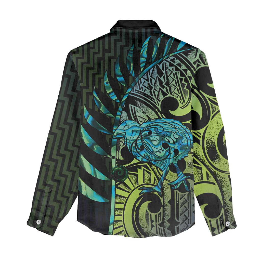 Southland Takehe Pounama Women Casual Shirt Aotearoa Poutama Paua Shell Fern LT14 - Polynesian Pride