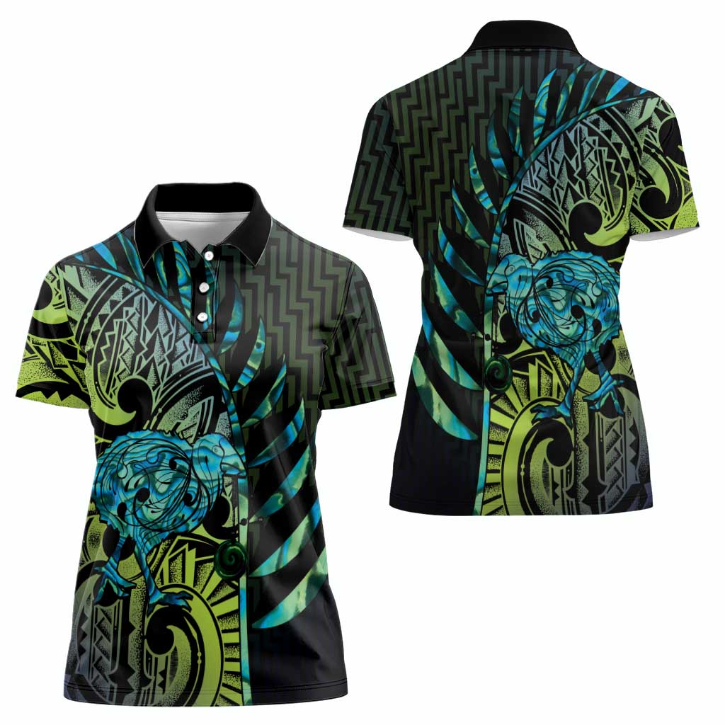 Southland Takehe Pounama Women Polo Shirt Aotearoa Poutama Paua Shell Fern LT14 - Polynesian Pride