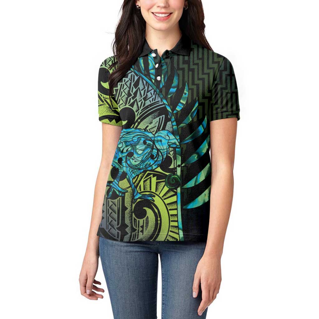 Southland Takehe Pounama Women Polo Shirt Aotearoa Poutama Paua Shell Fern LT14 - Polynesian Pride