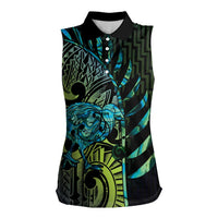 Southland Takehe Pounama Women Sleeveless Polo Shirt Aotearoa Poutama Paua Shell Fern LT14 Female Black - Polynesian Pride