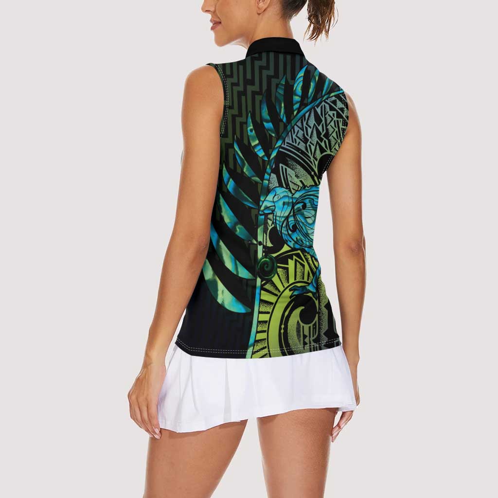 Southland Takehe Pounama Women Sleeveless Polo Shirt Aotearoa Poutama Paua Shell Fern LT14 - Polynesian Pride